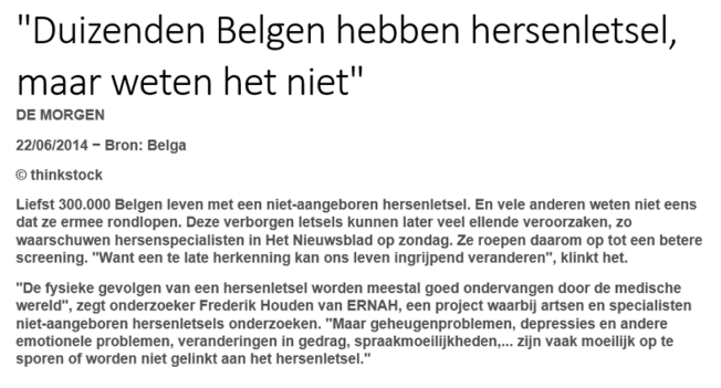 Hersenletsel bij duizenden Belgen zonder dat ze het weten - De Morgen juni 2014